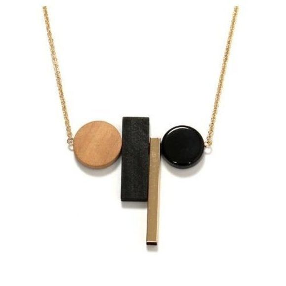 Geometric Wooden and Neutrals Necklace - Picture 1 of 1